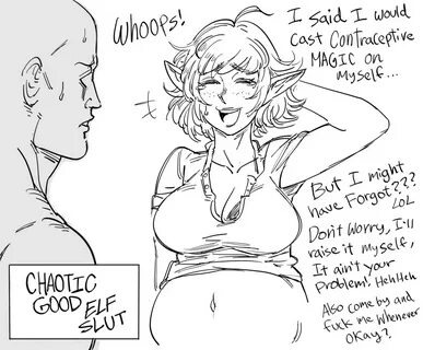 bb (baalbuddy), meme, sketch, big breasts, elf, girl, pregnant.