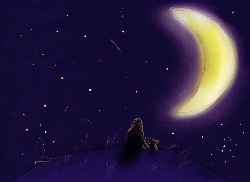 На небе светят звезды и луна. Иллюстрации ночного неба. сон звезды. ночь рисунок. рисовать ночь.