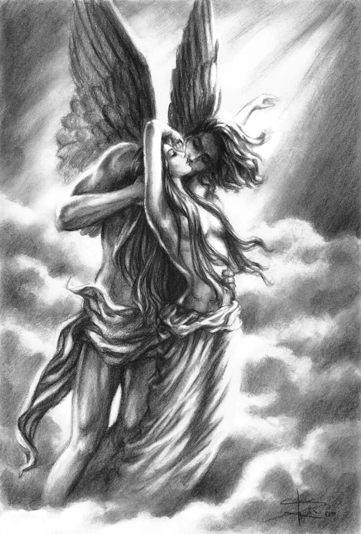Ангел рисунок. Ангел рисунок карандашом. Рисунки карандашом фэнтези. Влюбленные ангелы. Ангел влюбился в демона