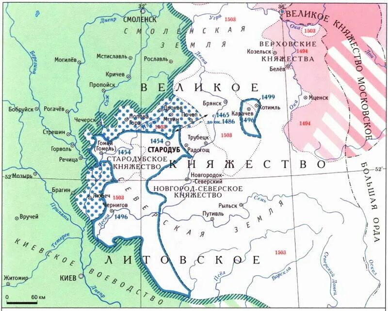 Смоленские земли в составе великого княжества. Карта русско литовской войны 16 века.