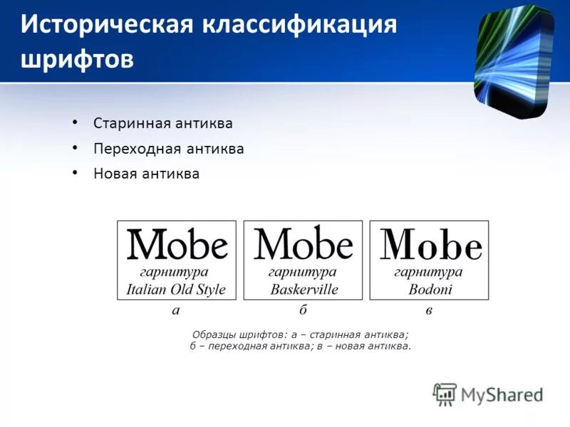 Классы шрифтов. Историческая классификация шрифтов. Классификация антиквы. Виды шрифтов Антиква. Переходная Антиква.