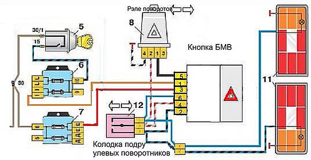 Схема поворотников и аварийной сигнализации ВАЗ 2106. Схема реле поворотника ВАЗ 2107. Схема подключения кнопки аварийной сигнализации ВАЗ 06. Кнопка аварийной сигнализации ВАЗ 2107 схема. Подключение поворотников ваз