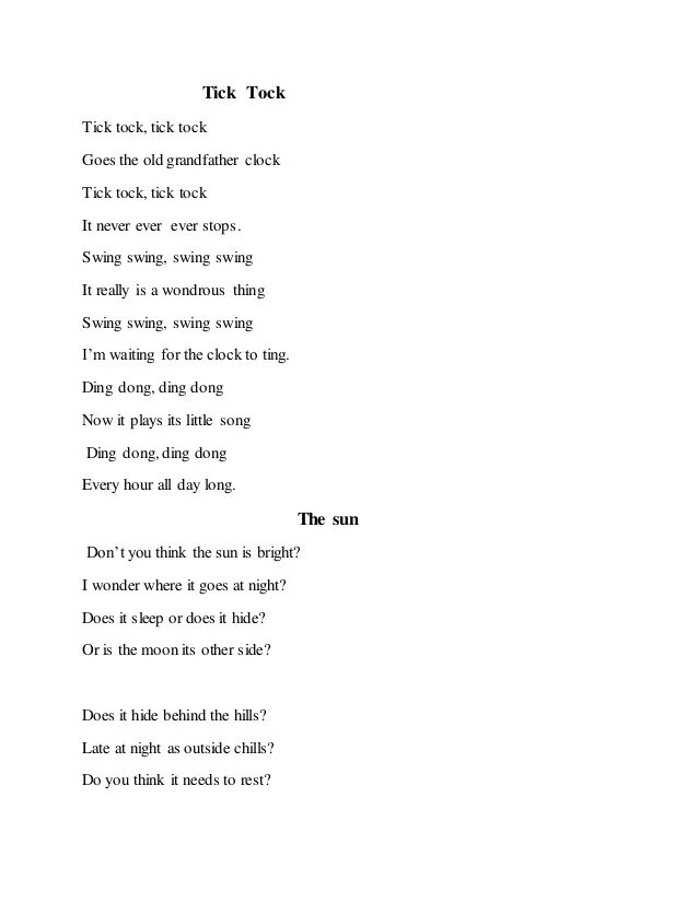 Шестой час текст. Стихи по-английскому Tick-Tock Tick-Tock little. Tick Tock Tick Tock says a Clock. Tick Tock poem for Kids. Tick Tock Joji текст.