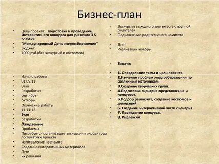 План работы экскурсии