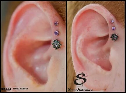 triple forward helix piercing with jewelry from BVLA and NeoMetal Piercingy...