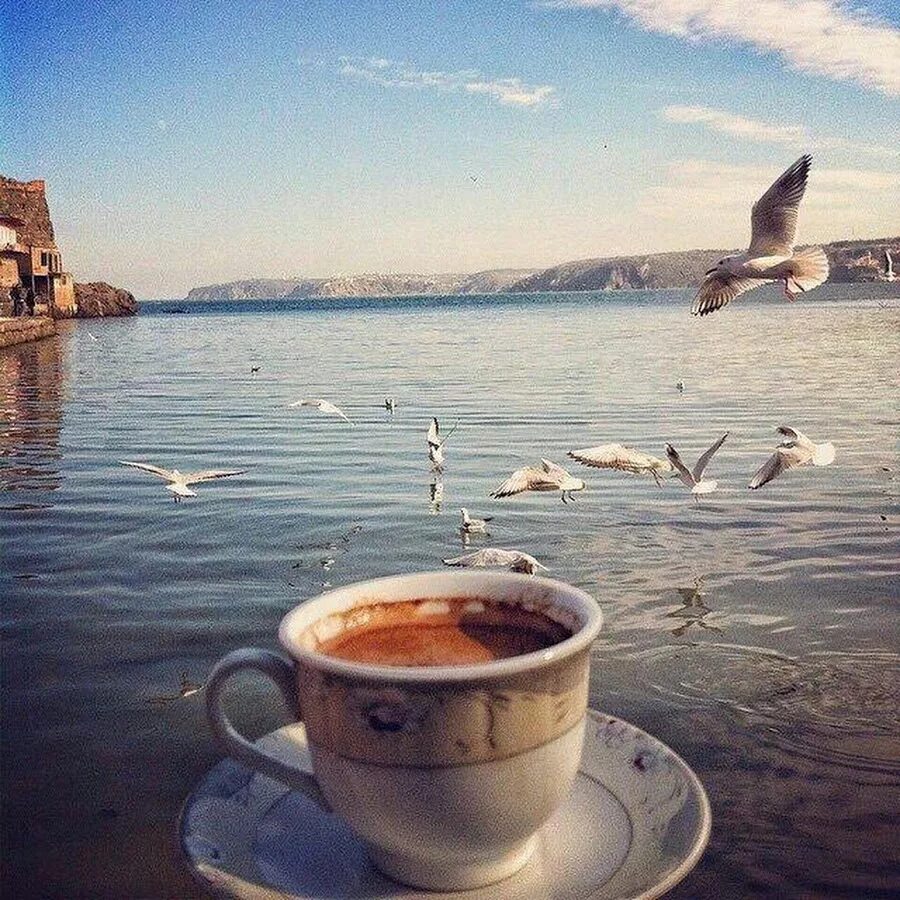 Утро ди. Чашка кофе на берегу моря. Кофе и море. Чашечка кофе с видом на море. Утро на море.