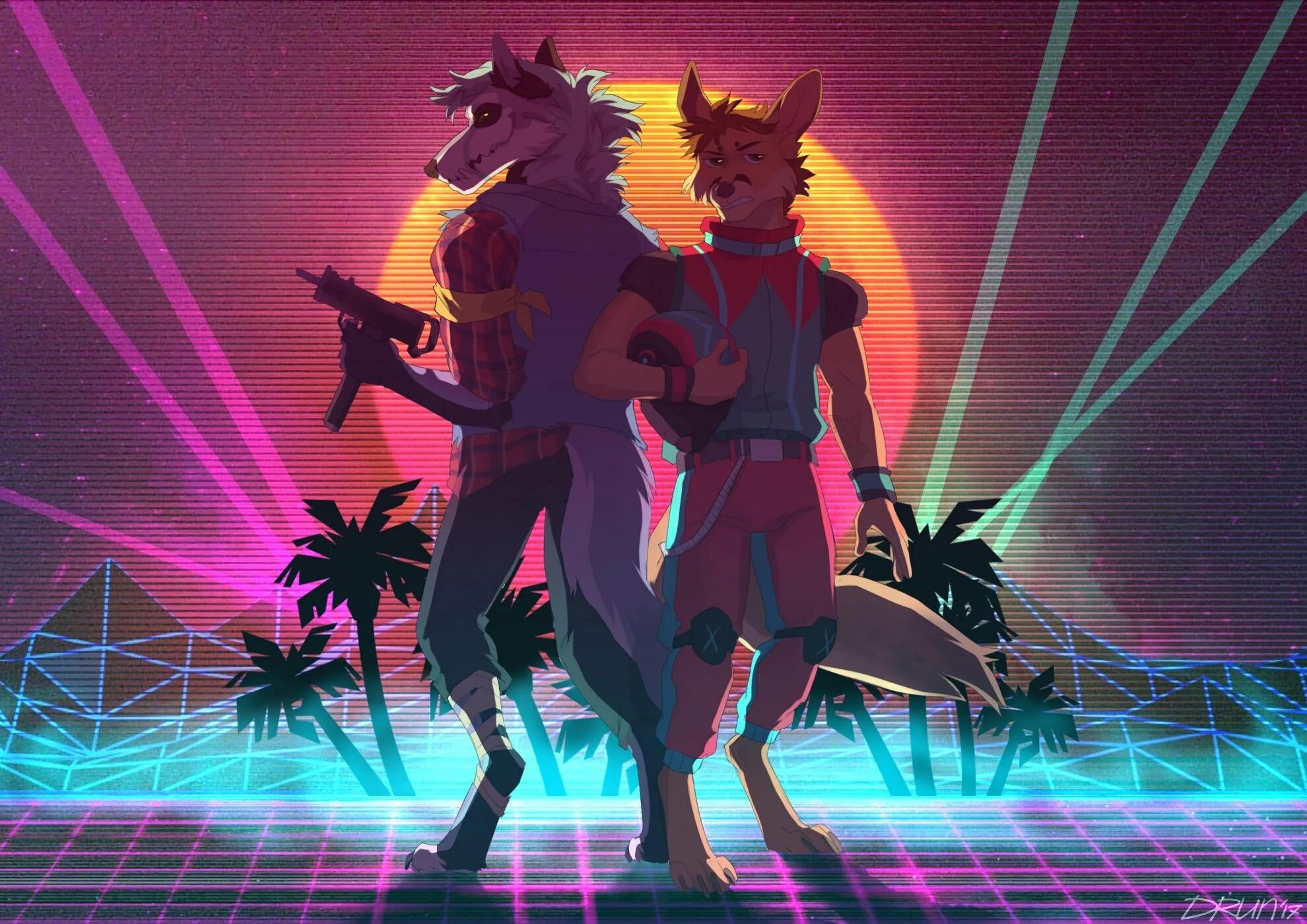 Фурри ретровейв. Синтвейв фурри. Trials of the Blood Dragon. Furry Neon.