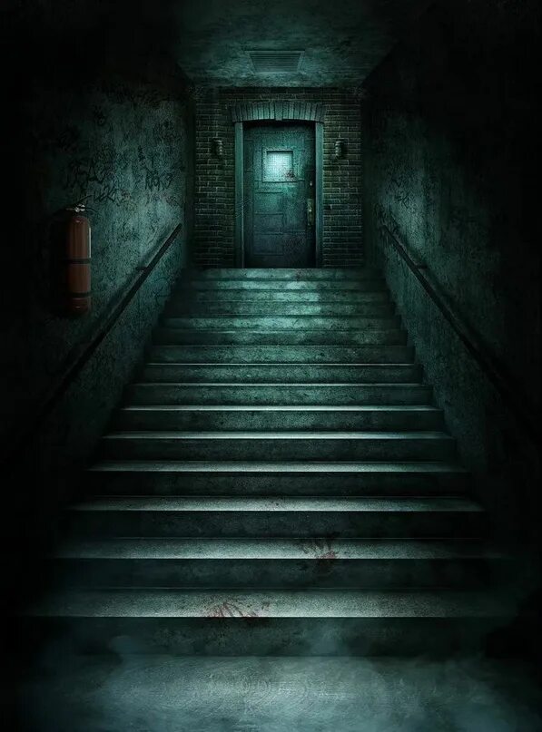 Страшный коридор. Страшная дверь. Страшная комната. Мрачный коридор. Лестница в темноте