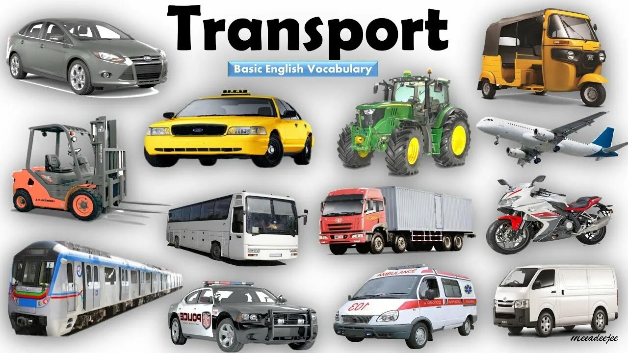 Транспорт English. Transport names. Транспортные средства на английском. Коллаж с видами транспорта на английском.