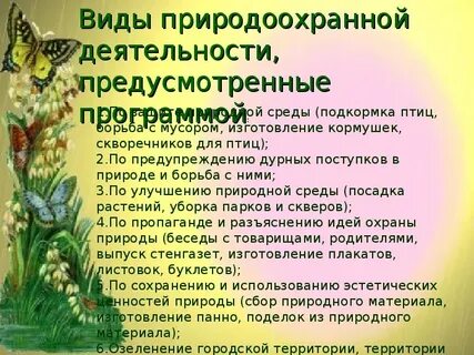 Виды природоохранной деятельности