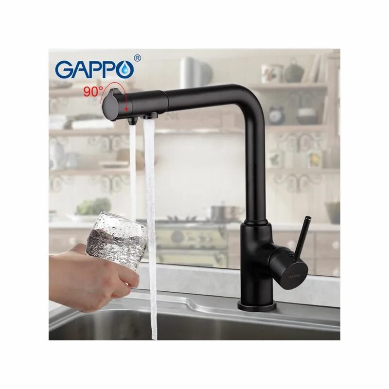 G4390-10 смеситель. Gappo g4390-10. G4390-10 смеситель для кухни Gappo. Смеситель кухонный ГАПО черный. Кран для фильтра черный