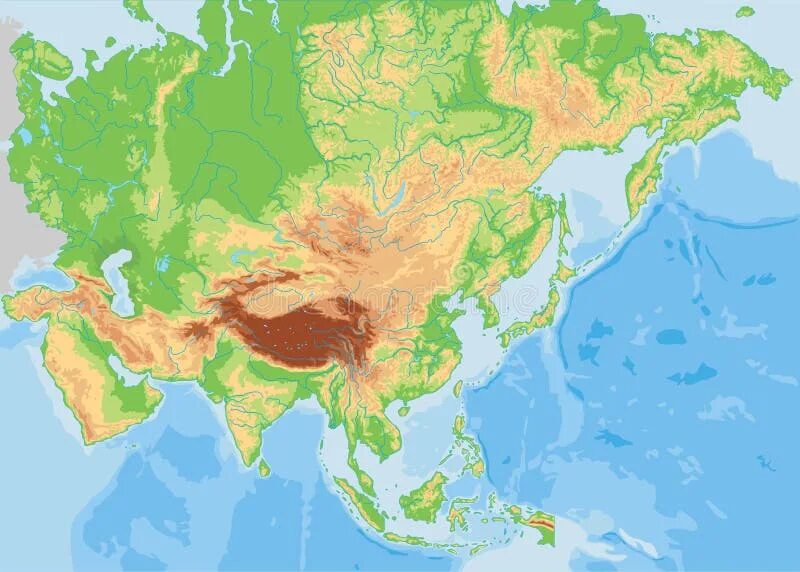 Середина евразии. Физико-географическая карта зарубежной Азии. Подробная физическая карта зарубежной Азии. Карта рельефа Азии. Рельеф зарубежной Азии карта.