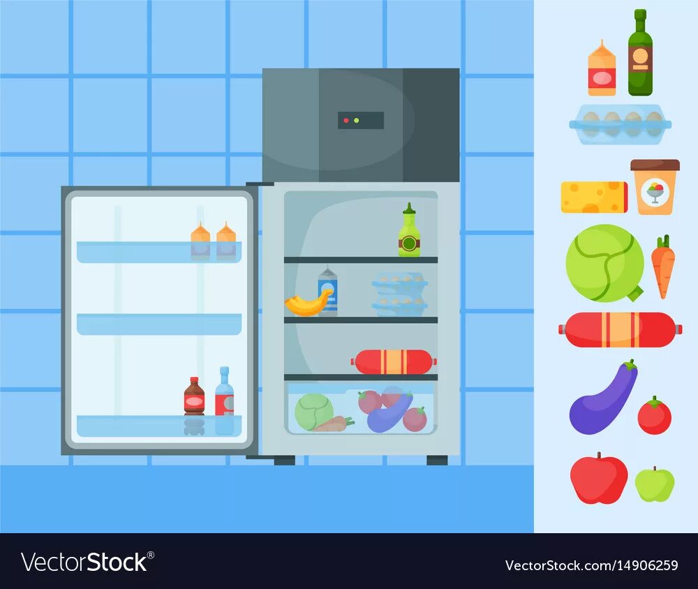 Растаял холодильник. Аппликация холодильник с продуктами. Холодильник с продуктами рисунок. Набор продуктов в холодильнике вектор. Стилизованный холодильник продуктов.