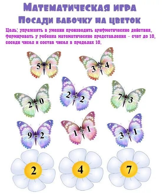 Занятие счет в пределах 10 старшая группа. Математические игры на сложение и вычитание в пределах 10. Бабочки задания для детей. Бабочка задания для дошкольников. Бабочки и цветочки задания для дошкольников.