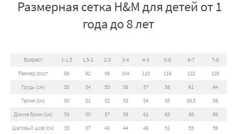 Размерная сетка h
