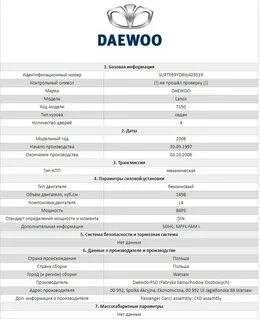 Коды daewoo