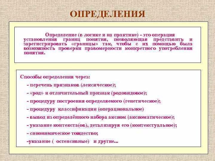 Каково значение определения. Определение понятий в логике примеры. Определение понятий виды определений логика. Определенное понятие в логике примеры. Определение правила определения понятий в логике.