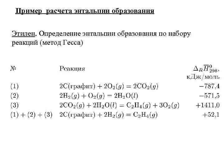 Стандартная энтальпия образования. Стандартная энтальпия образования этилена равна. Метод Гесса. Стандартная энтальпия сгорания этилена. Энтальпия образования энтальпия сгорания