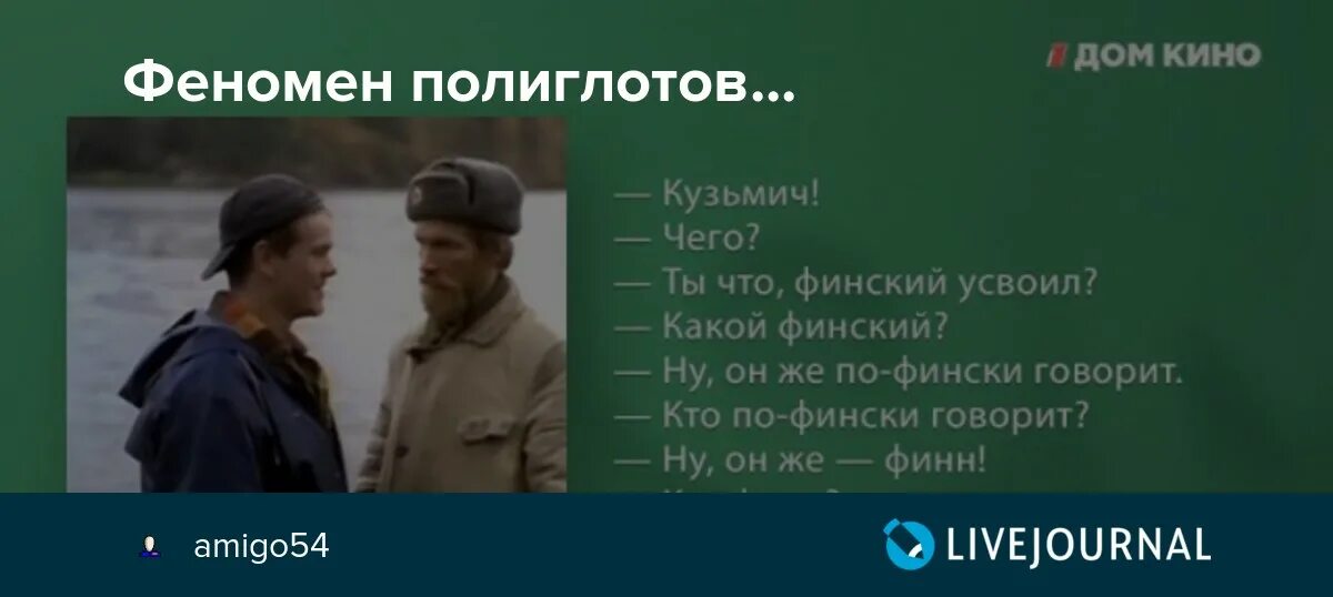 Феномен полиглотов. Кузьмич ты что финский усвоил. Кузьмич разговаривает с Финном. Кузьмич ты по фински говоришь. Кинотеатр амигос озеры