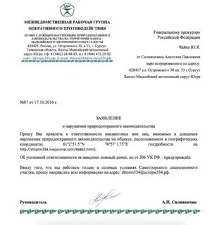 Заявление о совершенных правонарушениях