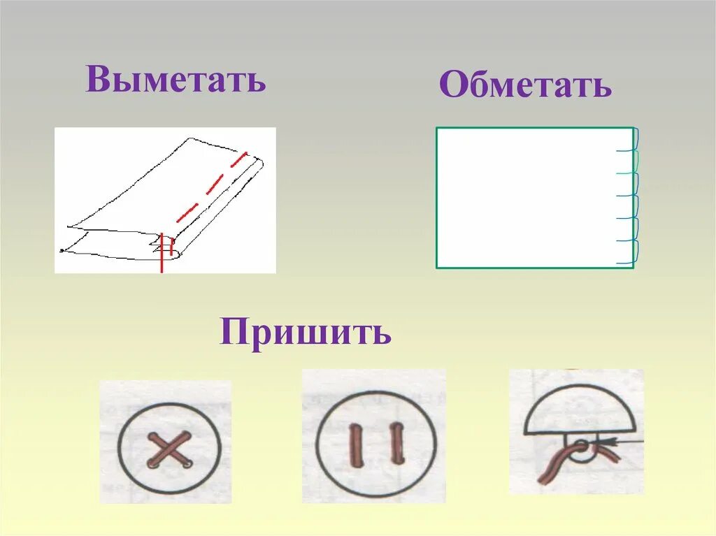 Выметать шов. Выметать шов это как. Выметать схема. Терминология выполнения ручных работ. Ручные операции технология 5 класс