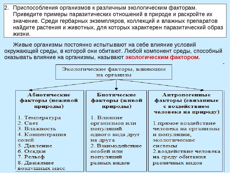 Приспособления организмов к влиянию экологических факторов