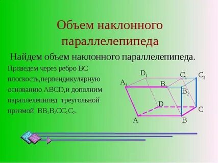 Объем наклонного параллелепипеда