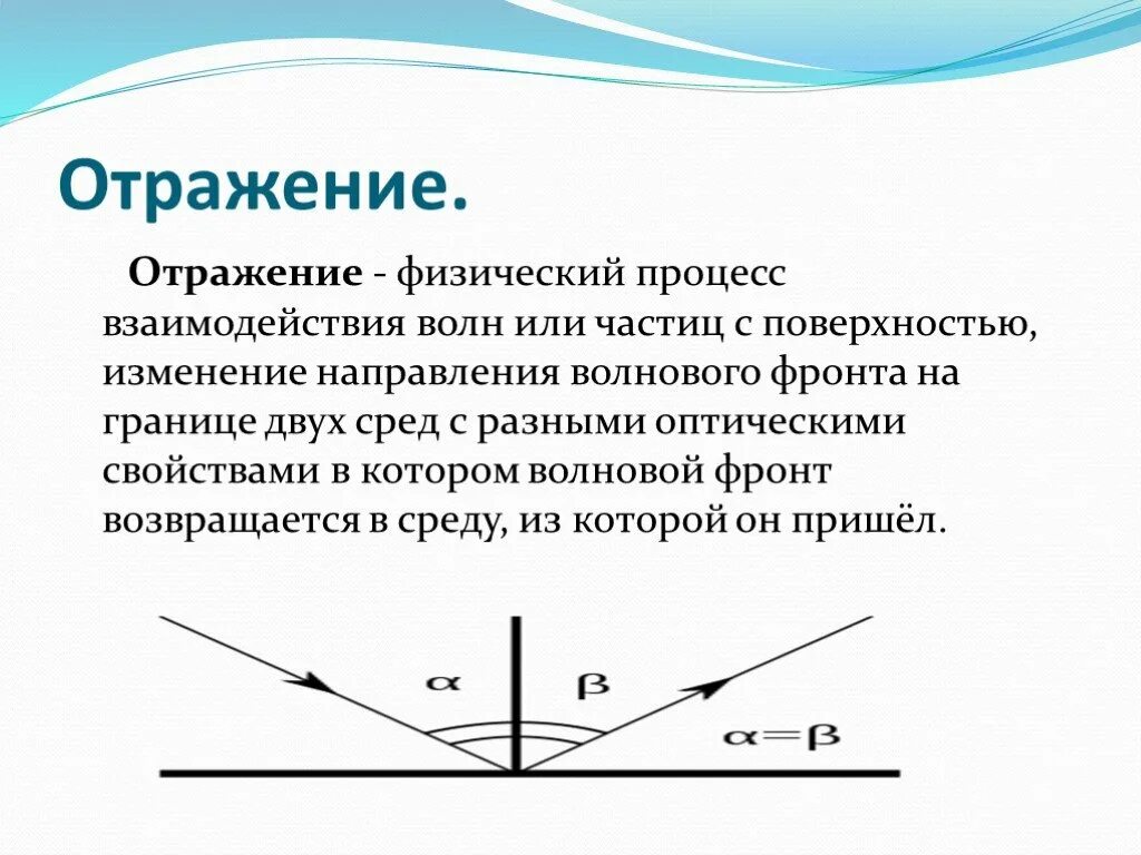 Отражение физический процесс. Отражение волн физика. Отражение (физика). Отражение это в физике