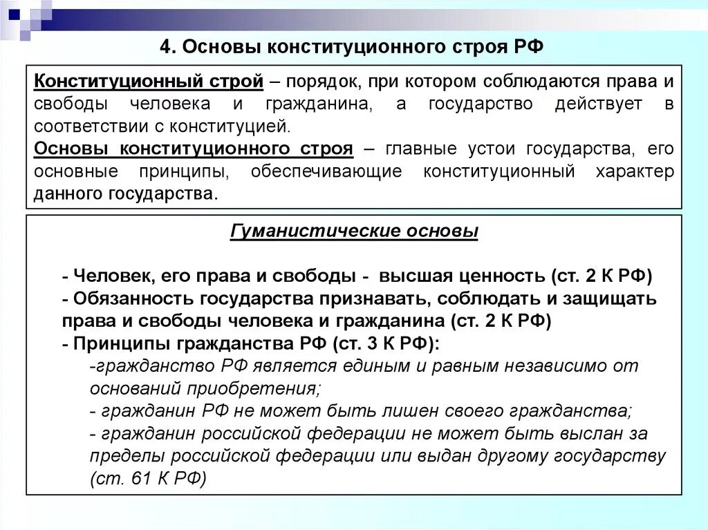 Гражданин может быть выслан за пределы рф. Новы конституционного строя. Основы конституционного строя. Основы конституционного Троя. Гуманистические основы конституционного строя.