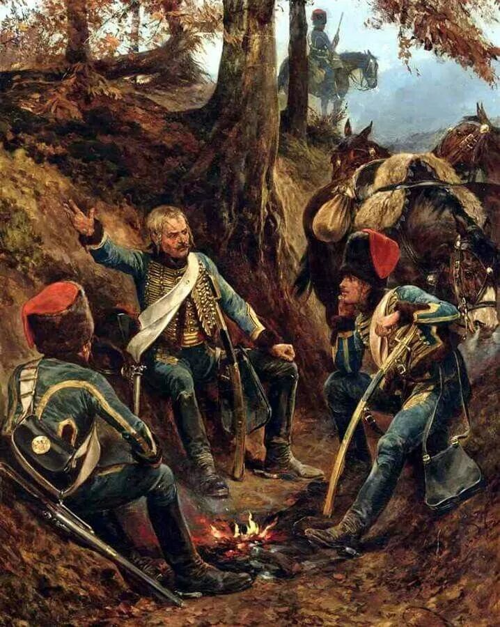 Военно исторические картины. Бивуак 1812 года. Солдаты 1812 года на привале.