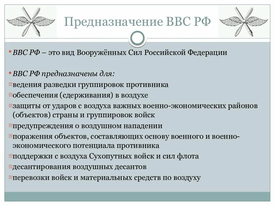 Военно воздушные задачи. Военно-воздушные силы история создания предназначение структура. Предназначение ВВС РФ. ВВС история создания предназначение структура. Задачи ВВС России.