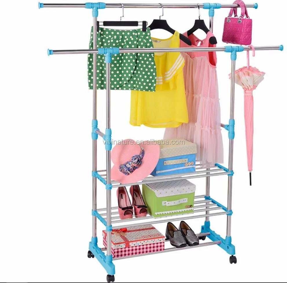 Сушилка для одежды Multifunctional clothes Rack. Сушилка для белья Multi-purpose Hanger. Стойка для вещей. Вешалка для вещей на колесиках.