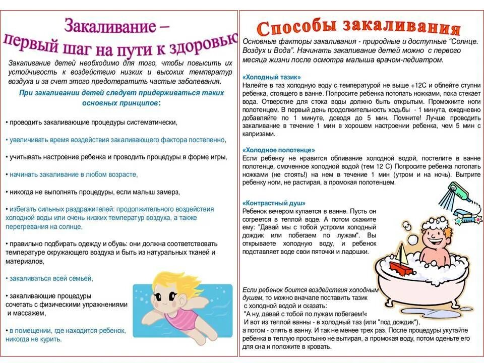 Закаливание детей школьного возраста. Памятка по закаливанию детей дошкольного возраста. памятка для родителей: «правила закаливания». памятка для родителей по закаливанию детей дошкольного возраста. памятка для родителей закаливание детей.