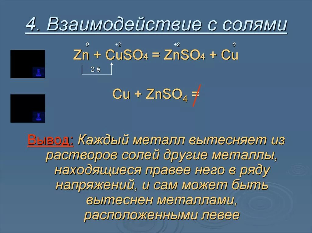 Взаимодействие металлов с солями. Взаимодействие солей с металлами. Взаимодействие металлов с растворами солей. 4. Взаимодействие солей с металлами:. Реакция взаимодействия металлов с растворами солей