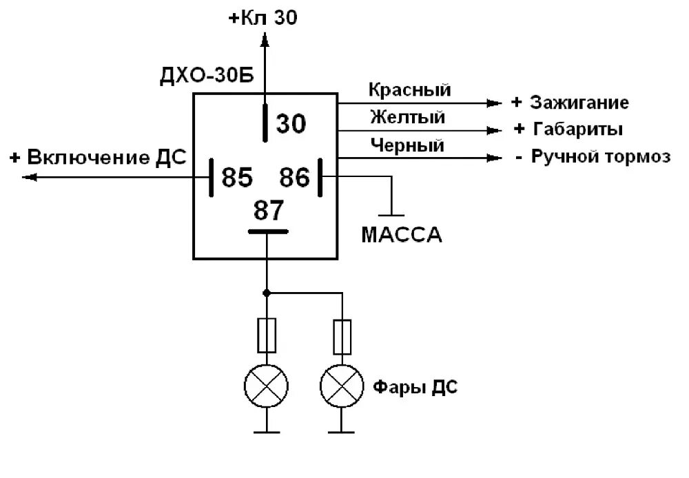 Схема включения реле света 12в. Схема включения ходовых огней на ВАЗ 2115. Ходовые огни через реле на ВАЗ 2114. Схема подключения ДХО ВАЗ 2114. При включение света машина