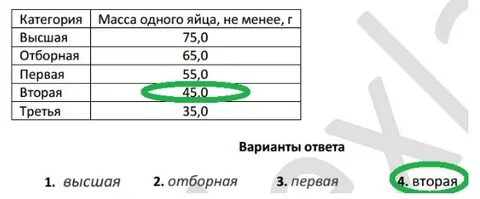 Масса 4 куриных яиц