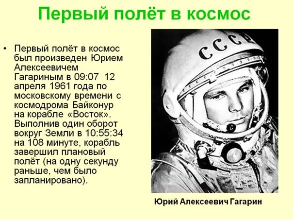 Первый полет человека в космос. Первый полёт в космос Гагарин. 12 Апреля 1961 года корабль Восток.