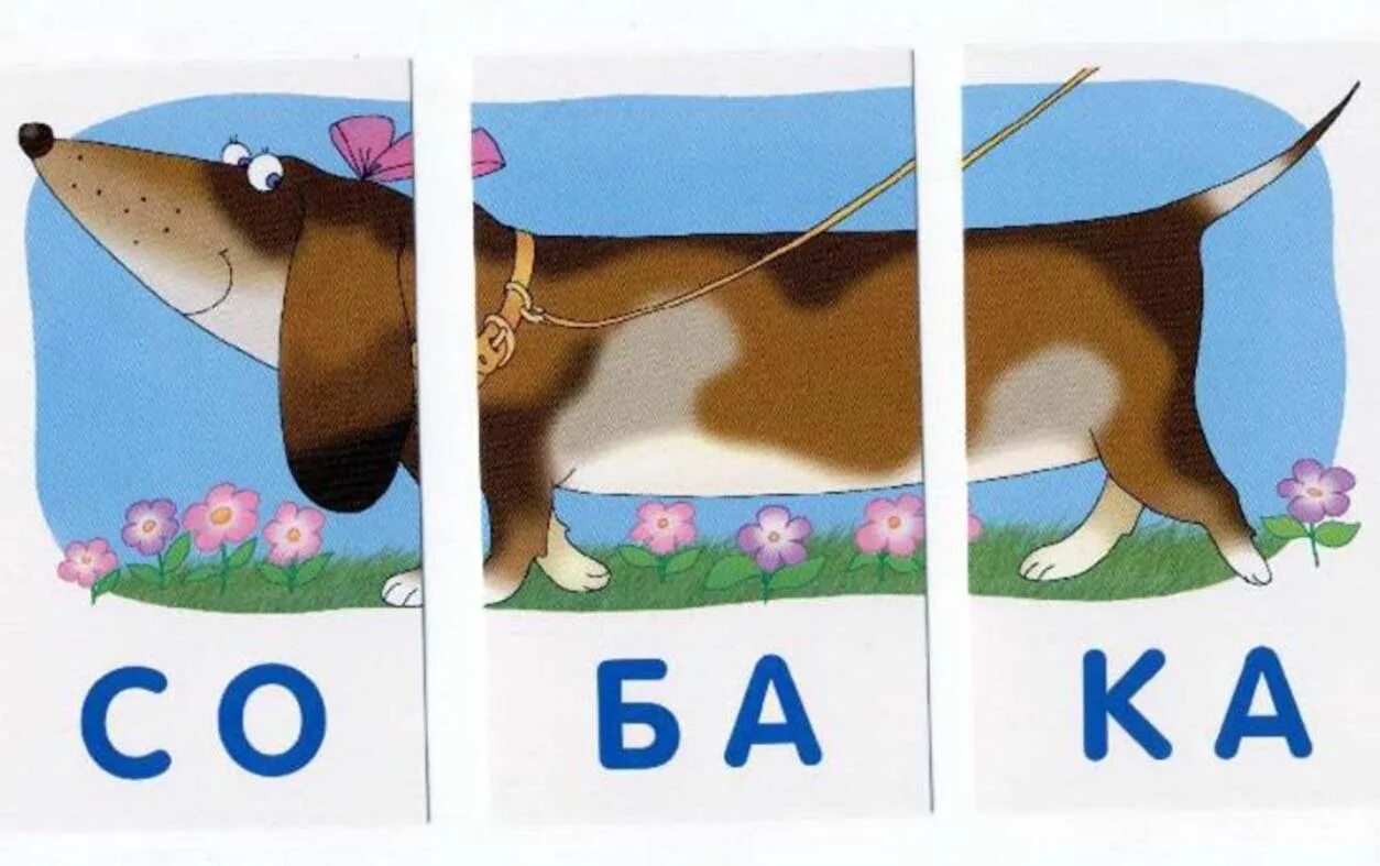 Рисунки 4 слова. Слоги наглядность для детей. Слоговые пазлы в картинках для детей. Собака по слогам. Разрезные картинки с подписями.