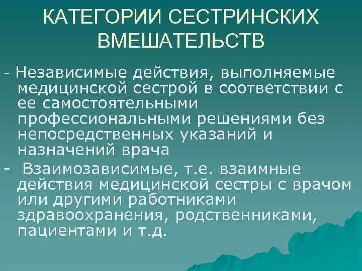 Независимое сестринское вмешательство тест аккредитация. Категории сестринских вмешательств. Независимые сестринские вмешательства. Категория Сестринское дело. Взаимозависимые сестринские вмешательства.