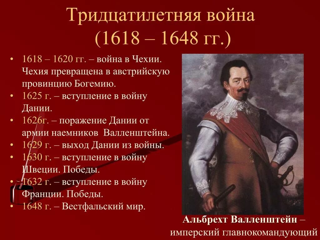 Участники 30 летней войны 1618-1648.