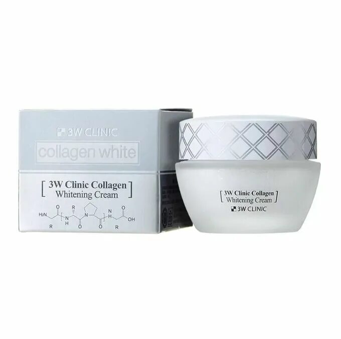 Купить осветляющий крем. 3w Clinic крем для лица "Collagen Whitening Cream", 60 мл. 3w Clinic крем для лица осветляющий с коллагеном – Collagen Whitening Cream, 60мл. Осветляющий крем с морским коллагеном 3w Clinic Collagen Whitening Cream 60 мл. Крем для 3 w Clinic с коллагеном.