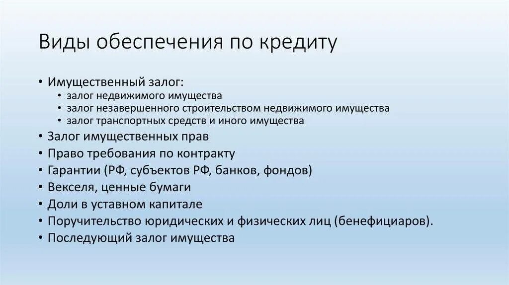 Обеспечение кредита правами