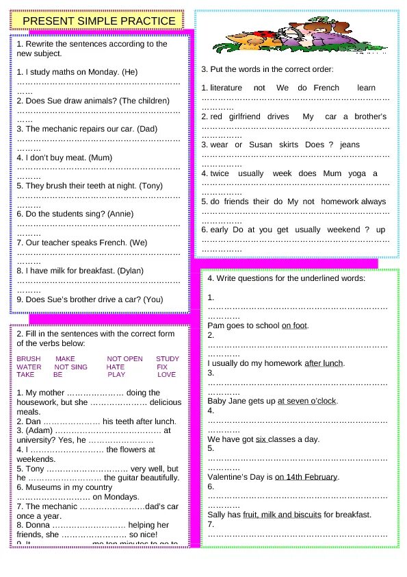 Write sentences with the present continuous. Present simple вопросы Worksheets. Present simple Practice. Write simple present Tense ответы. Word order in present simple sentences.