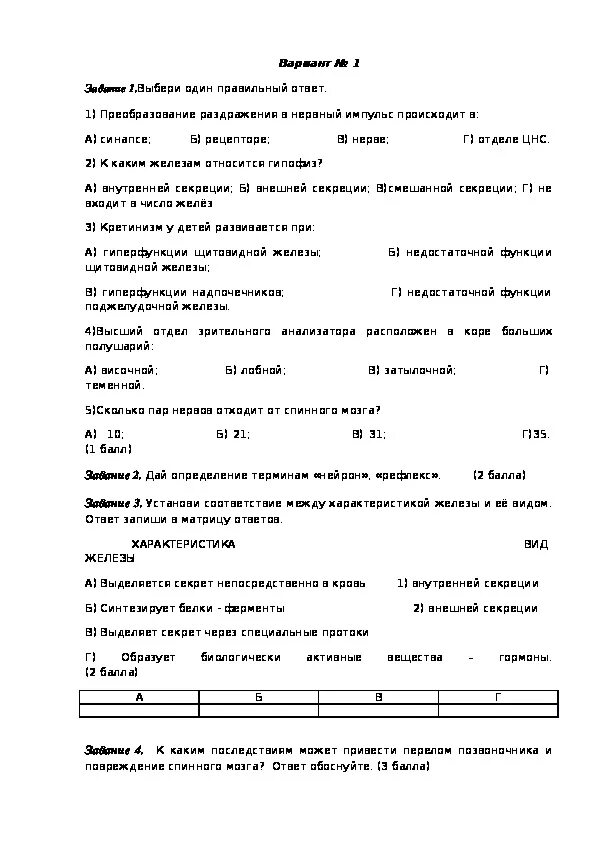 Тест по теме анализаторы с ответами