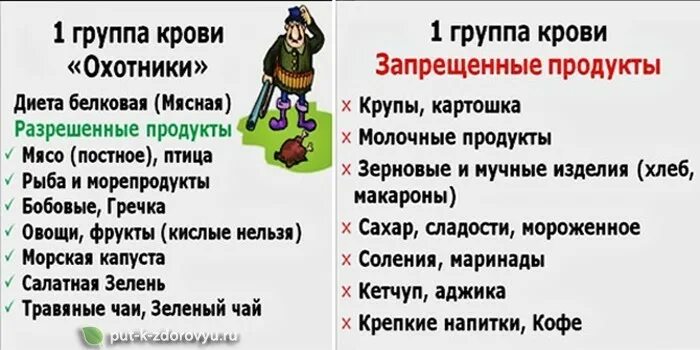 Питание по первой группе крови положительной таблица Питание по группам крови