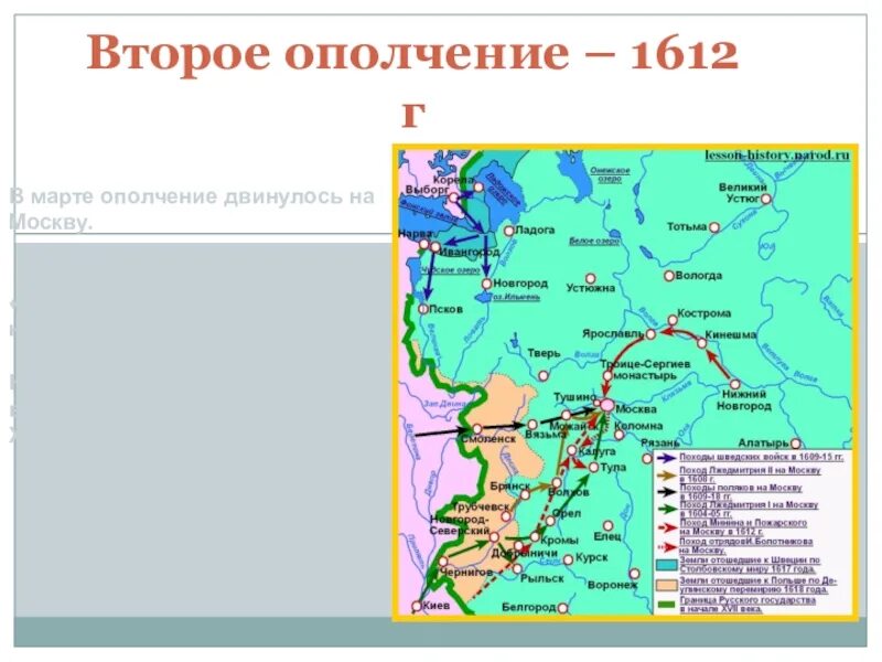 Центр движения второго ополчения. Карта второе ополчение смута. поход второго ополчения на москву в 1612 карта. поход минина и пожарского на карте. 1 и 2 ополчение в смутное время карта.