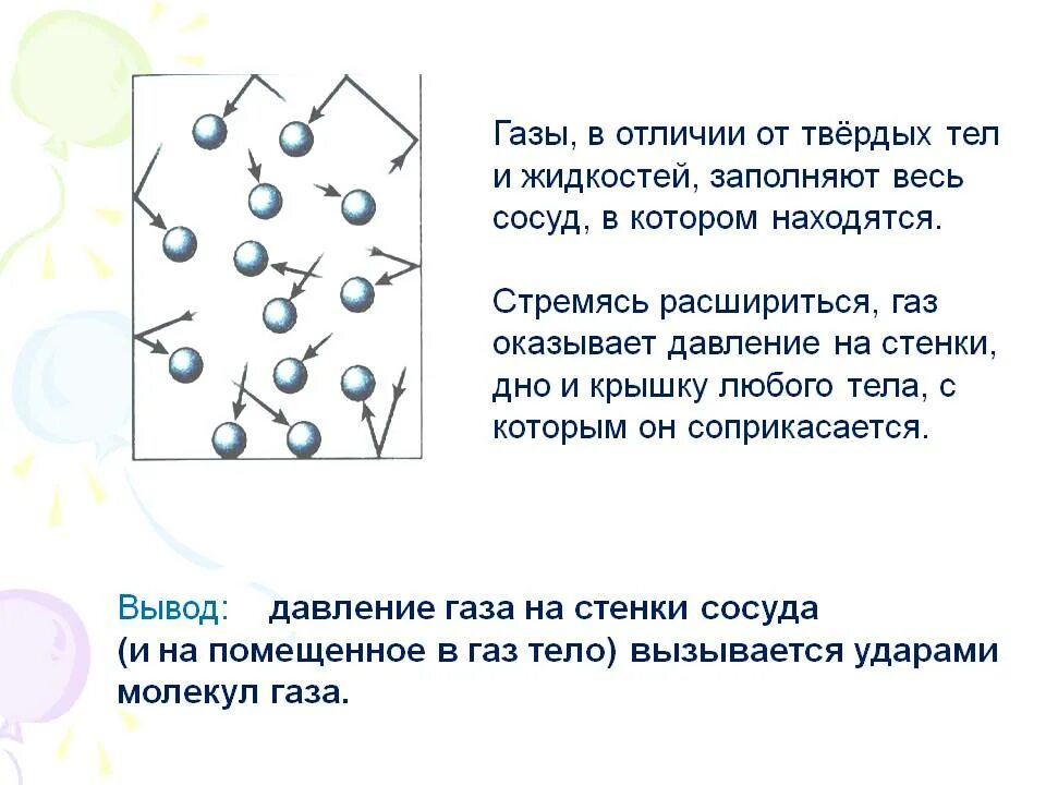 Давление газа на стенки сосуда вызывается ударами молекул газа. Давление газа на стенку. Давление газа на стенки сосуда объясняется. Давление молекул газа на стенки сосуда формула.