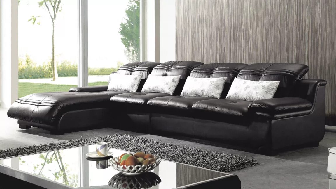Черный кожаный диван. Комбинированные диваны. Черный кожаный угловой диван. Кожаный диван в интерьере.