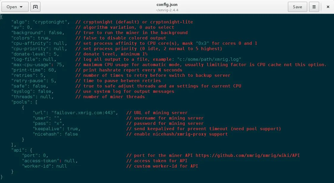 Config.json. XMRIG. XMRIG config. Linux CPU Affinity. Configuration json