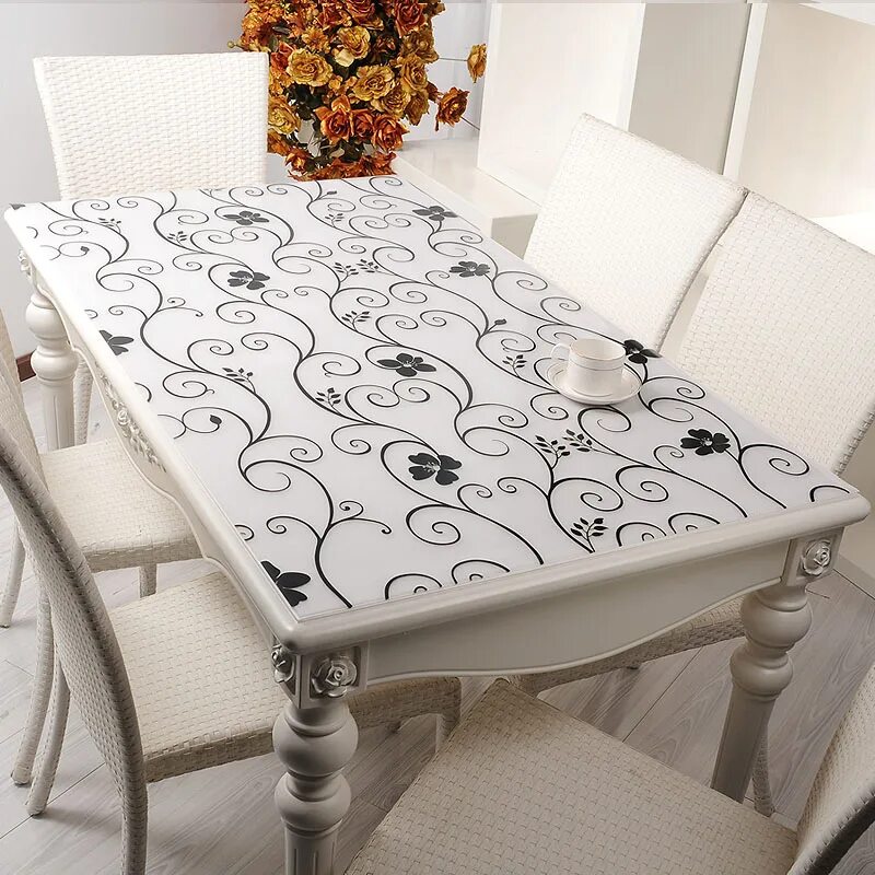 ) 10диз. Силиконовая клеенка на кухонный стол. Скатерть прозрачная"жидкое стекло" (80*120см. Прозрачная скатерть с узором. Силиконовое покрытие для стола кухонного.